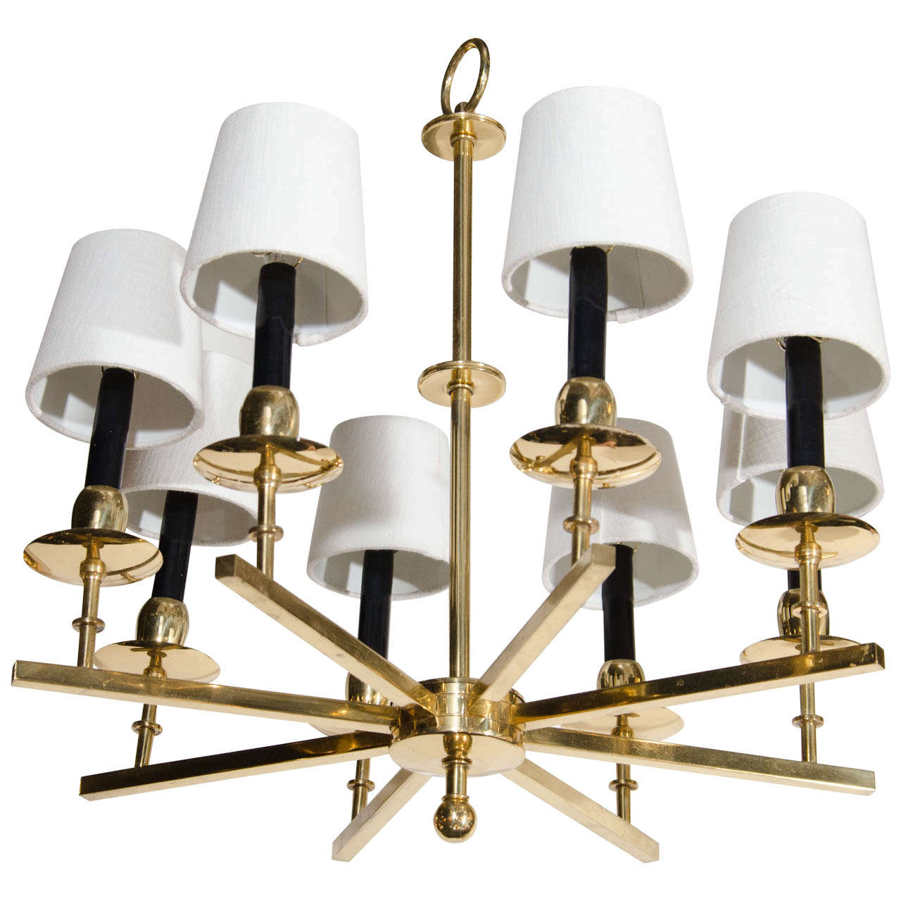 Modernist Dark Brass Chandelier w/ Radial Design in the Style of Tommi Parzinger