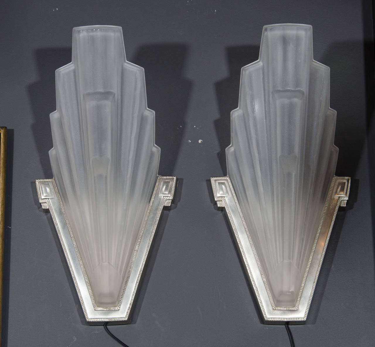 Pair of Outstanding Art Deco Sconces with Skyscraper Design