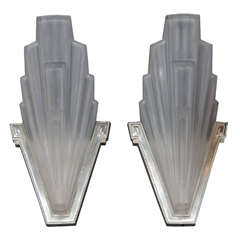 Pair of Outstanding Art Deco Sconces with Skyscraper Design