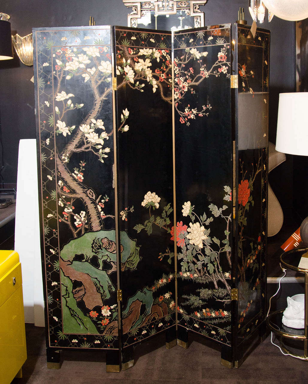 Rare and Exceptional Antique Japanese Screen with Hand Carved Designs