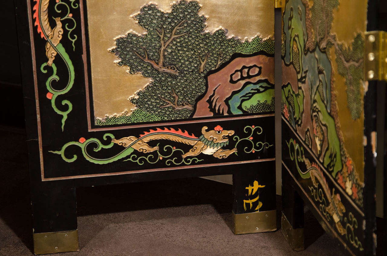 Rare and Exceptional Antique Japanese Screen with Hand Carved Designs