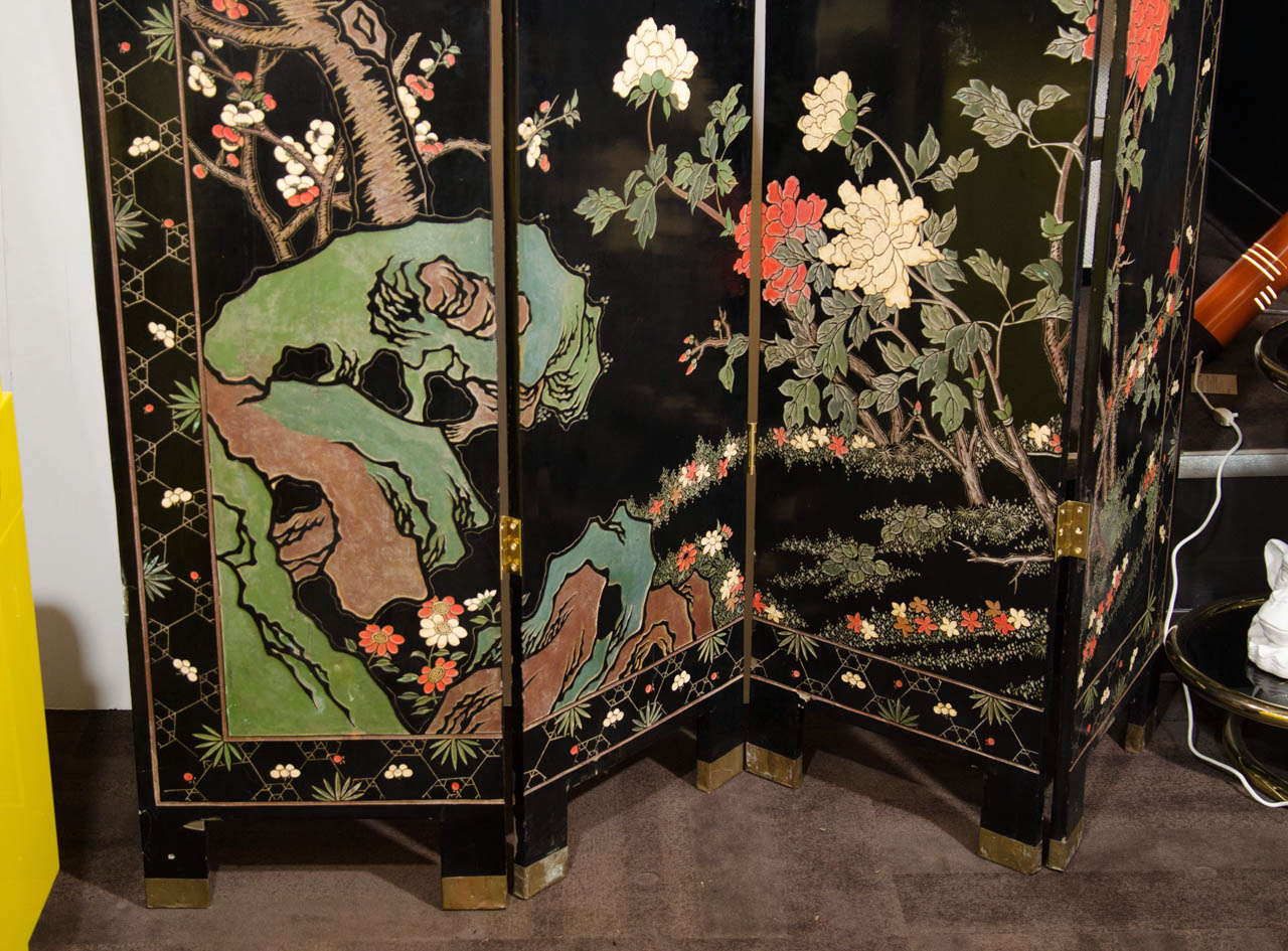 Rare and Exceptional Antique Japanese Screen with Hand Carved Designs