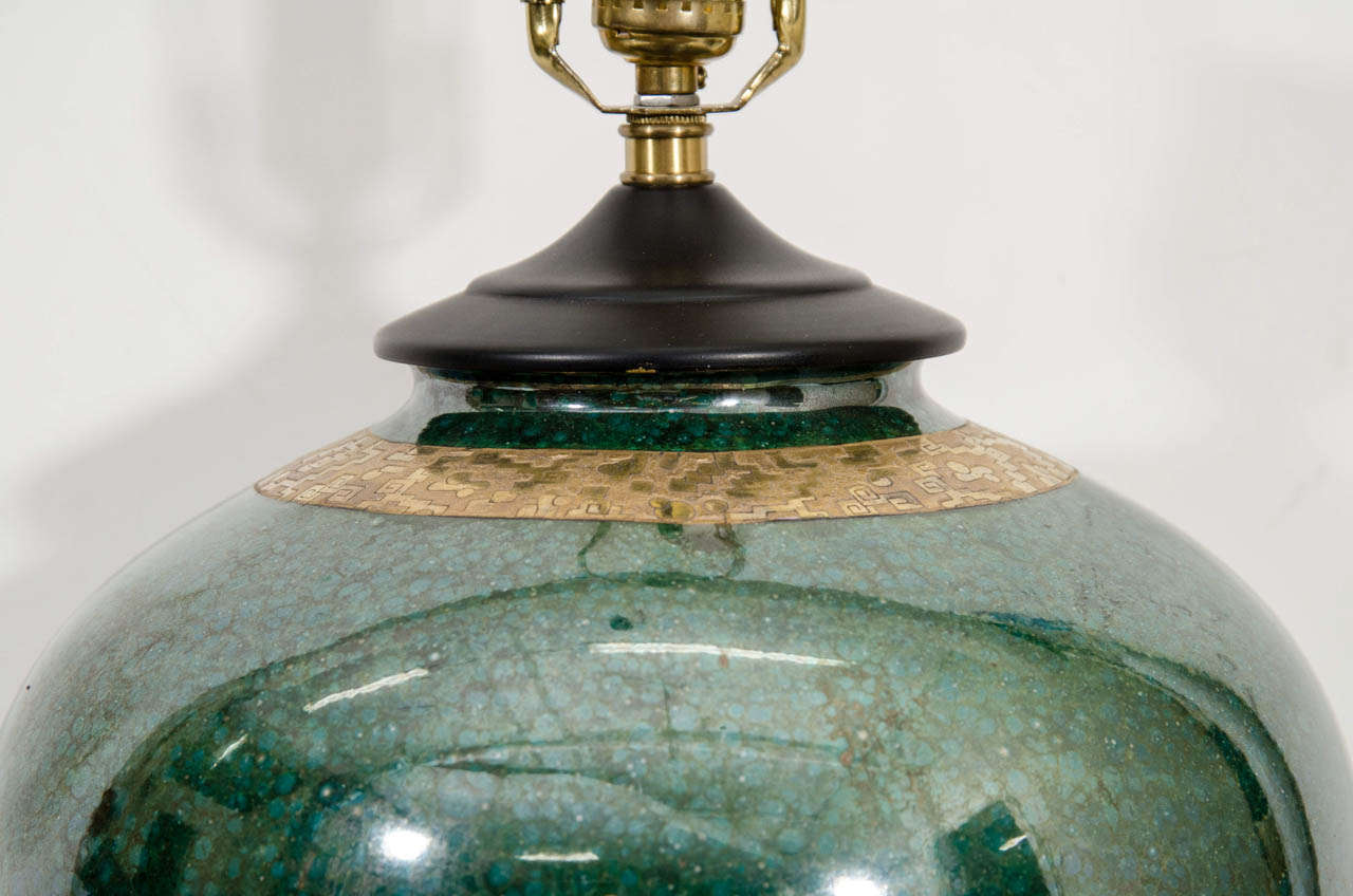 American Mid-Century Pair of Malachite Colored Table Lamps