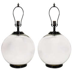 A Midcentury Pair of Circular Mercury Glass Table Lamps