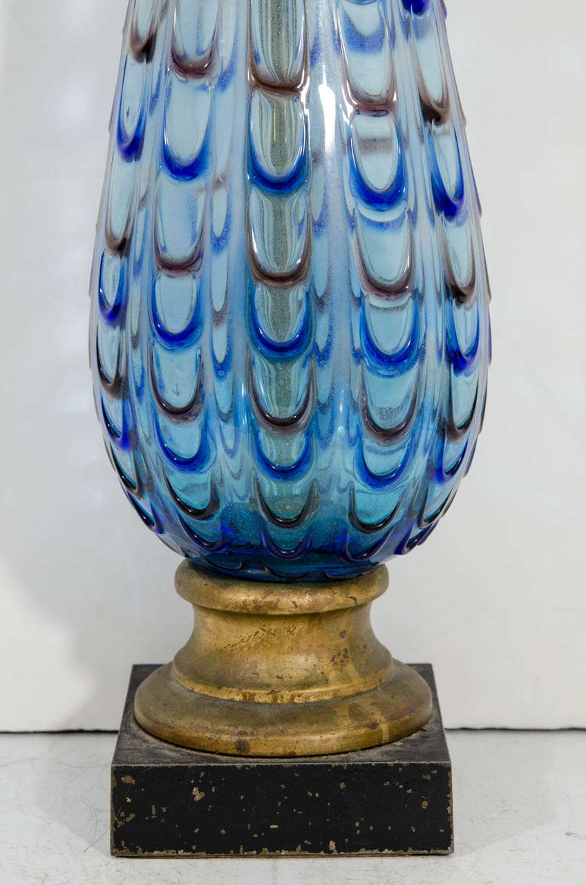 Mid-Century Modern A Midcentury Pair of Blue Barovier and Toso Murano Table Lamps