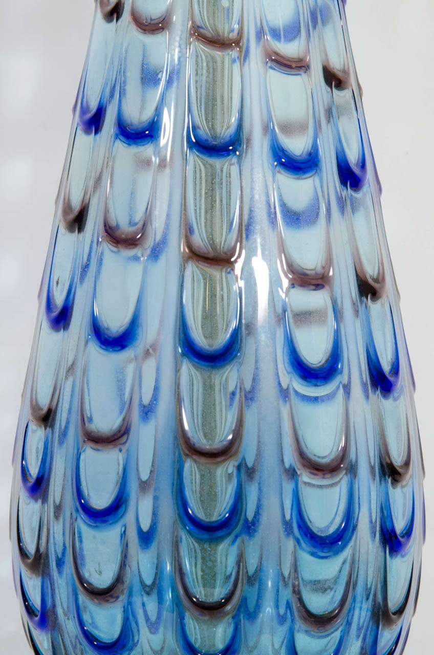Italian A Midcentury Pair of Blue Barovier and Toso Murano Table Lamps