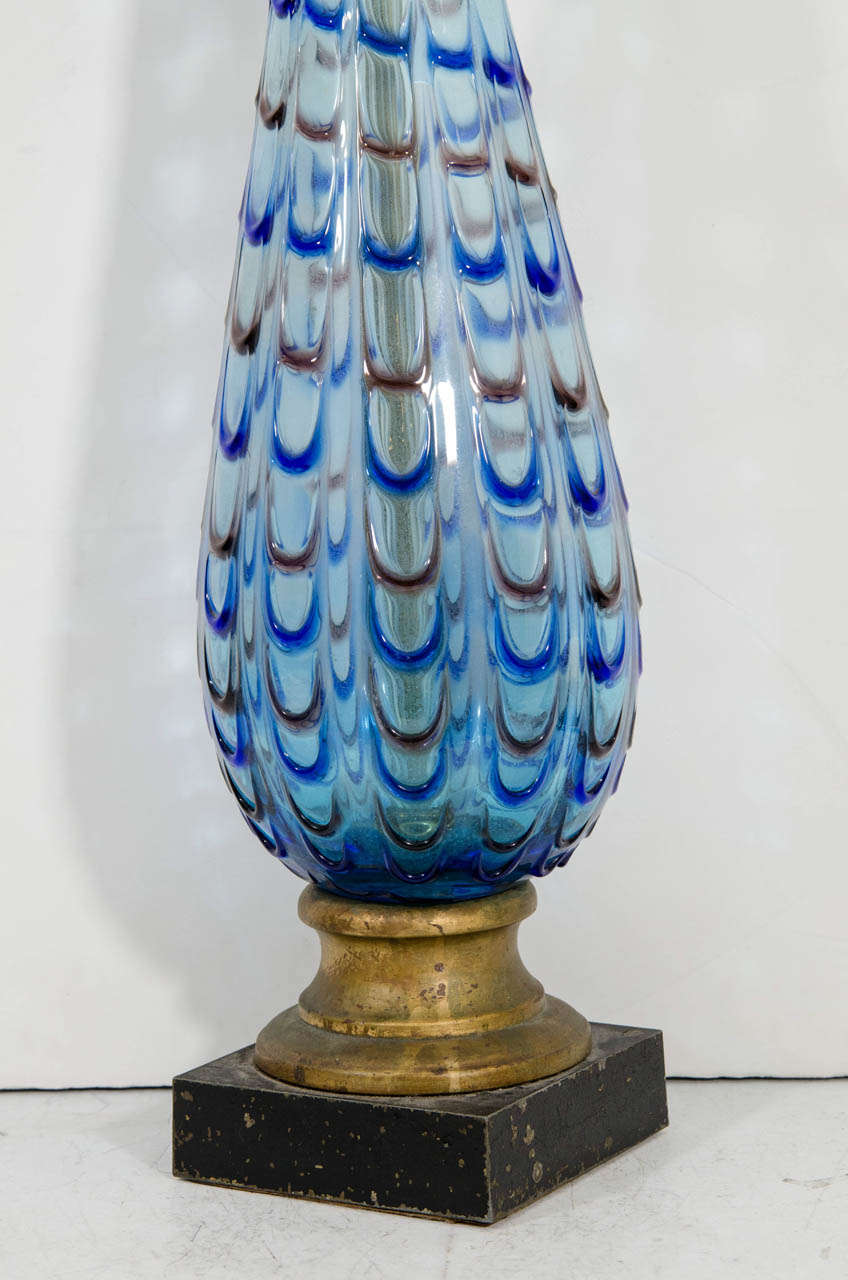 20th Century A Midcentury Pair of Blue Barovier and Toso Murano Table Lamps