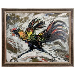 Oil on Canvas Painting of a Rooster by John Konstantin Hansegger