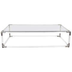 Mid Century Lucite and Chrome Rectangular Coffee Table w/Glass Top