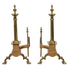 Vintage A Mid Century Pair of Solid Brass Andirons
