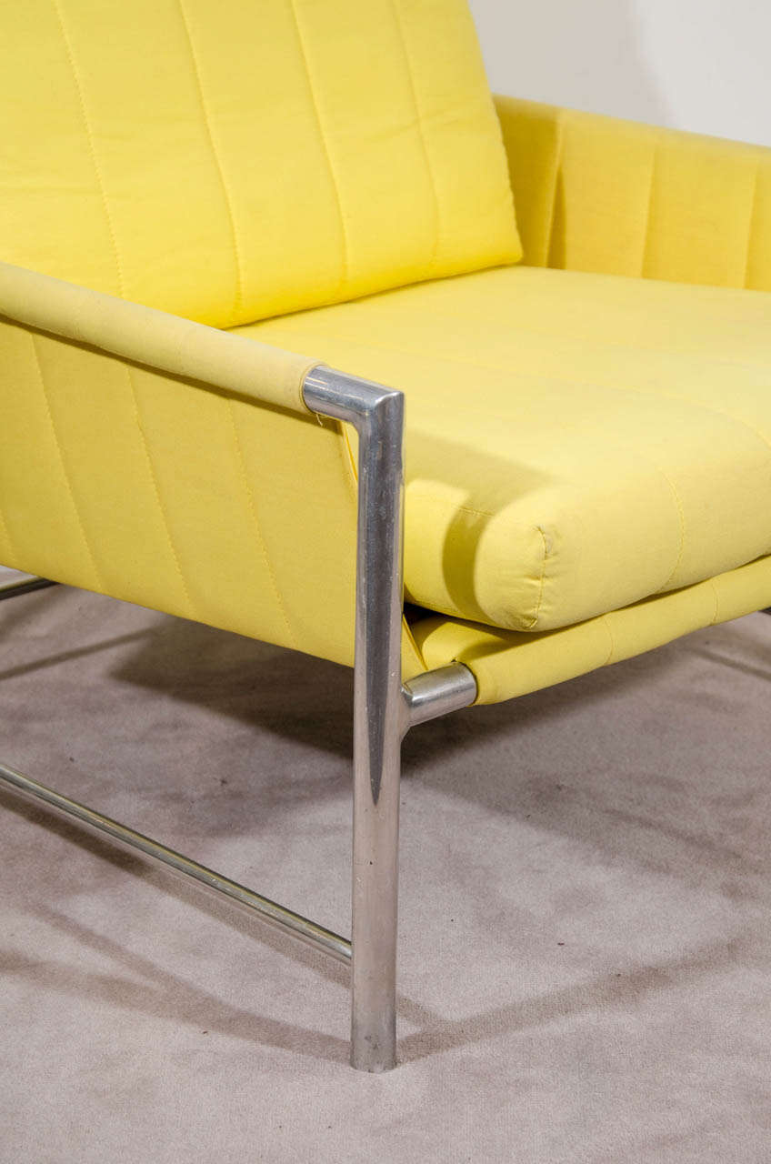 Mid-Century Modern A Mid Century Milo Baughman Style Armchair in Lemon Yellow Fabric