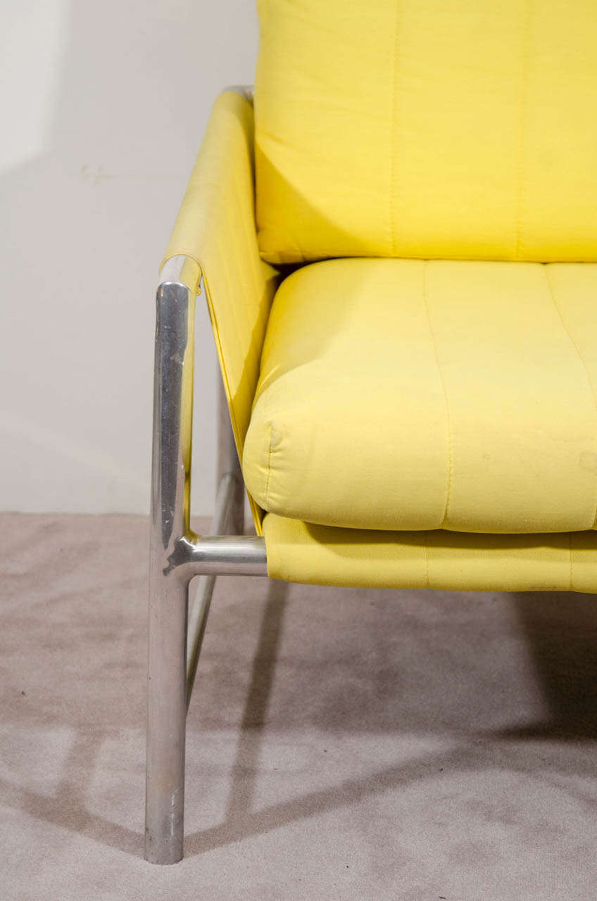 American A Mid Century Milo Baughman Style Armchair in Lemon Yellow Fabric