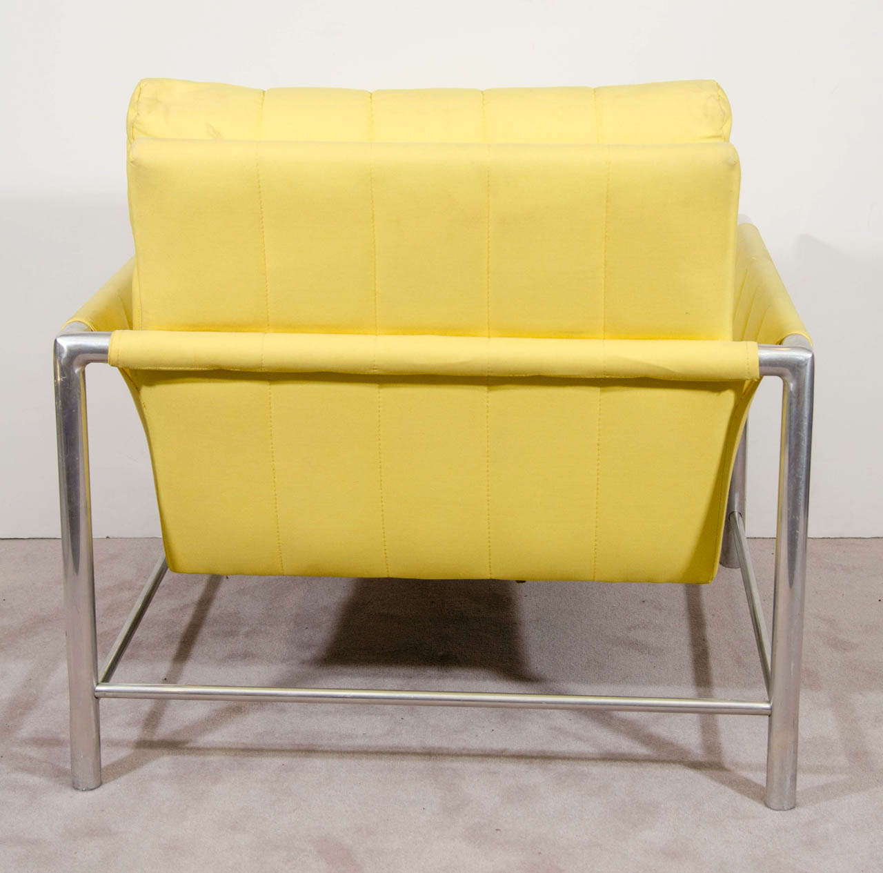 20th Century A Mid Century Milo Baughman Style Armchair in Lemon Yellow Fabric