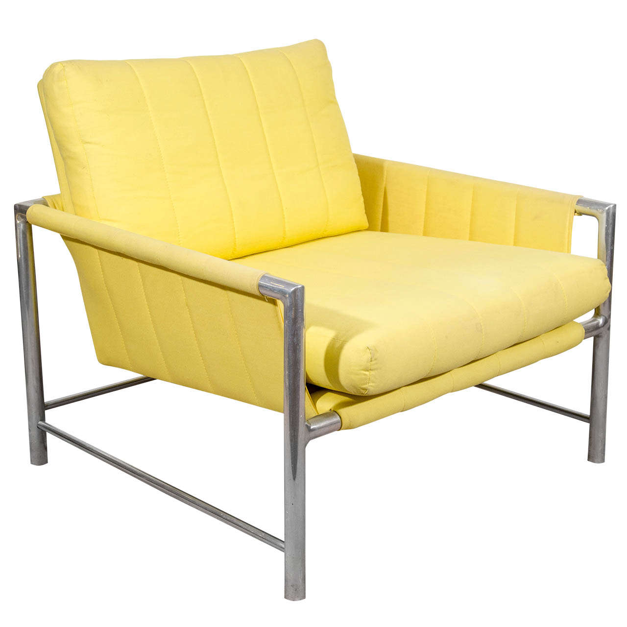 A Mid Century Milo Baughman Style Armchair in Lemon Yellow Fabric