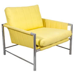 A Mid Century Milo Baughman Style Armchair in Lemon Yellow Fabric