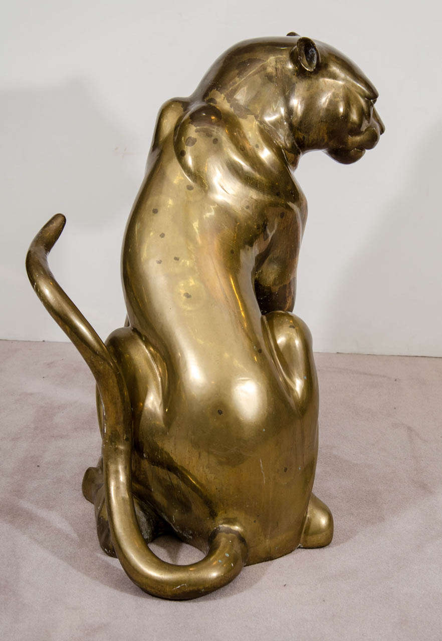 Mid-Century Modern A Mid Century Brass Sculpture of a Panther