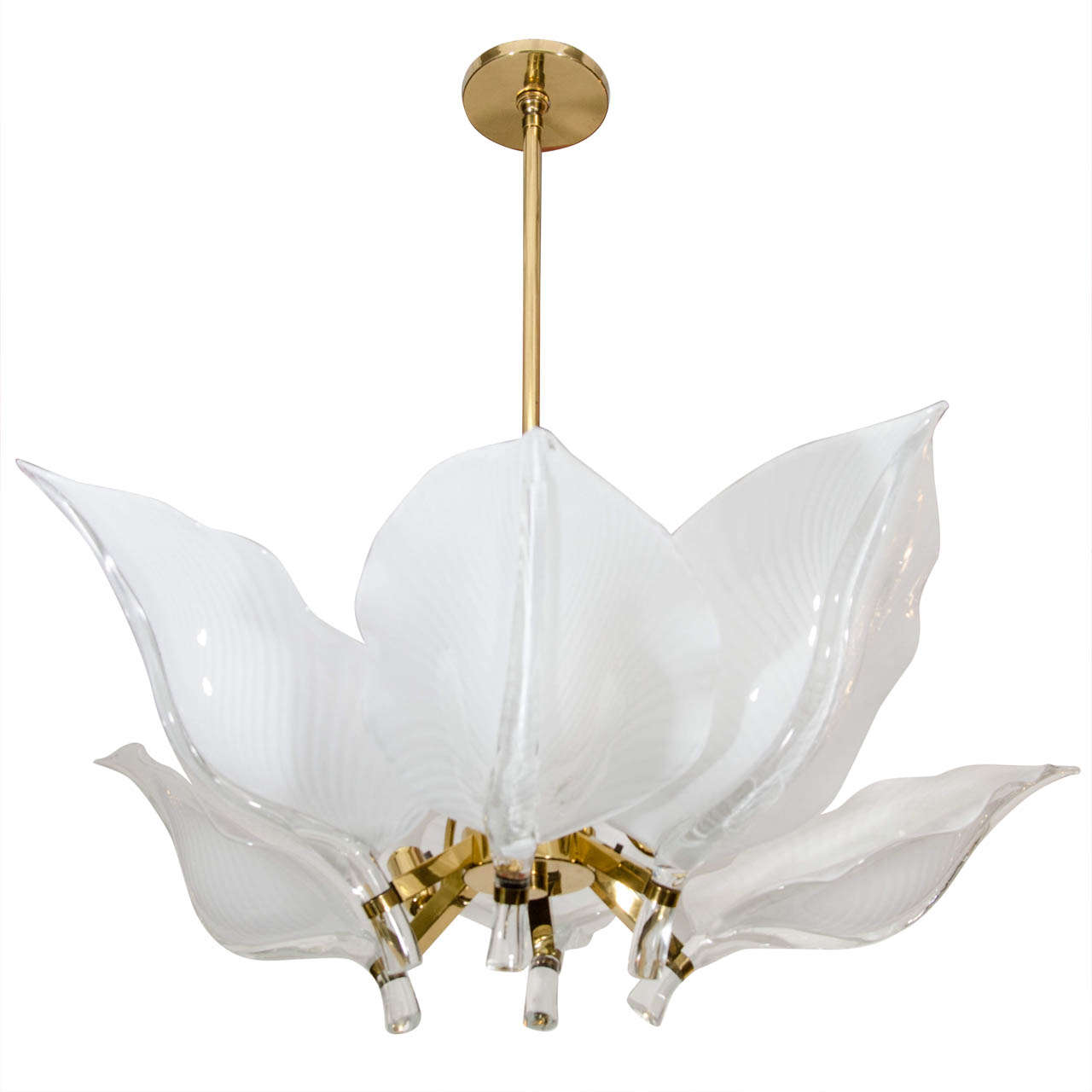 A Mid Century Murano Glass Lily Leaf Chandelier by Franco Luce