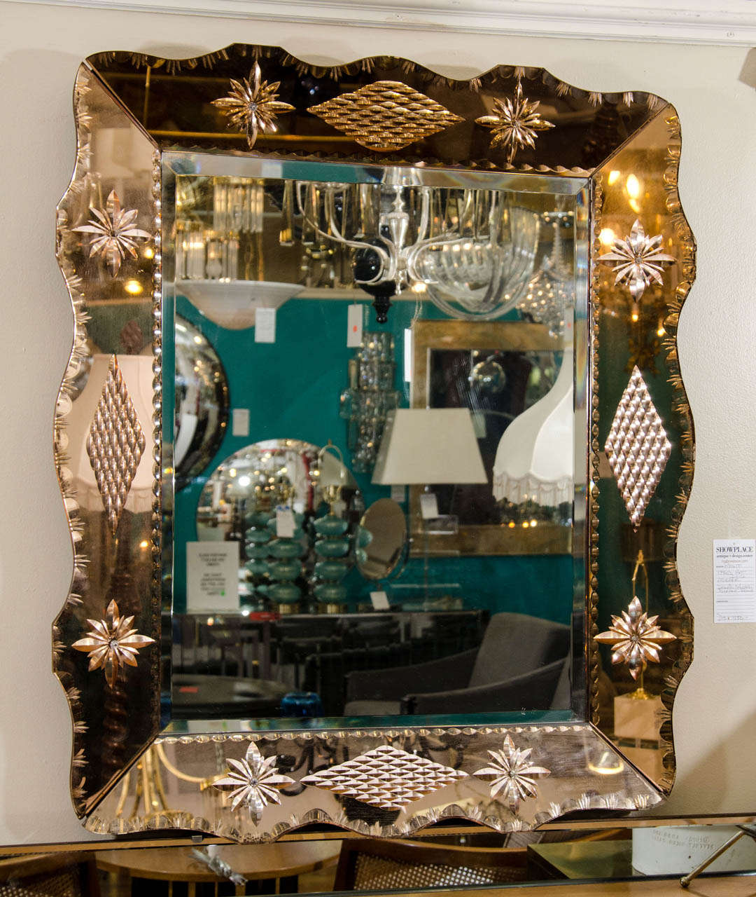 Art Deco Mirror with Light Copper Colored Frame