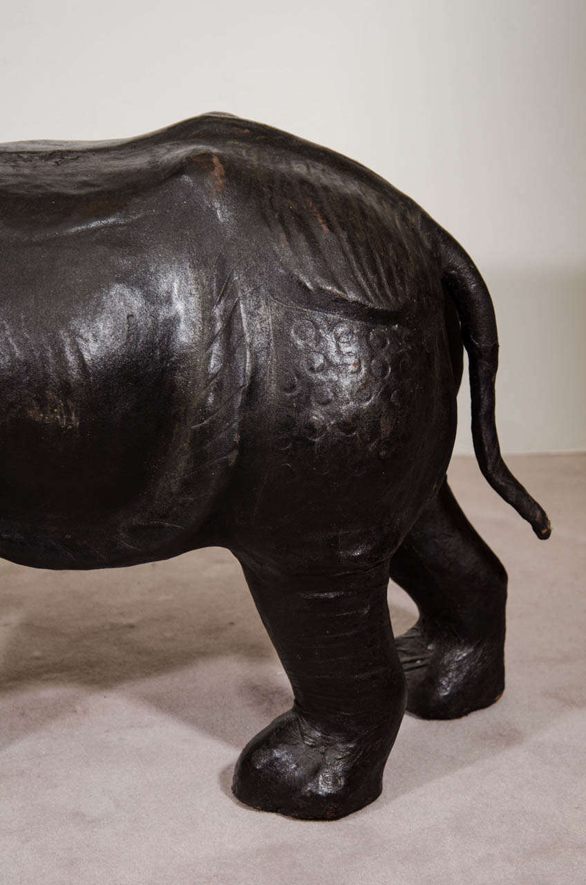 20th Century Vintage Black Leather Rhino Sculptural Foot Stool