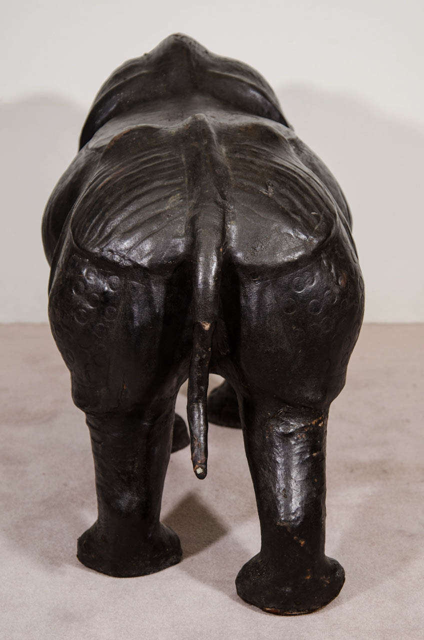 Vintage Black Leather Rhino Sculptural Foot Stool 1