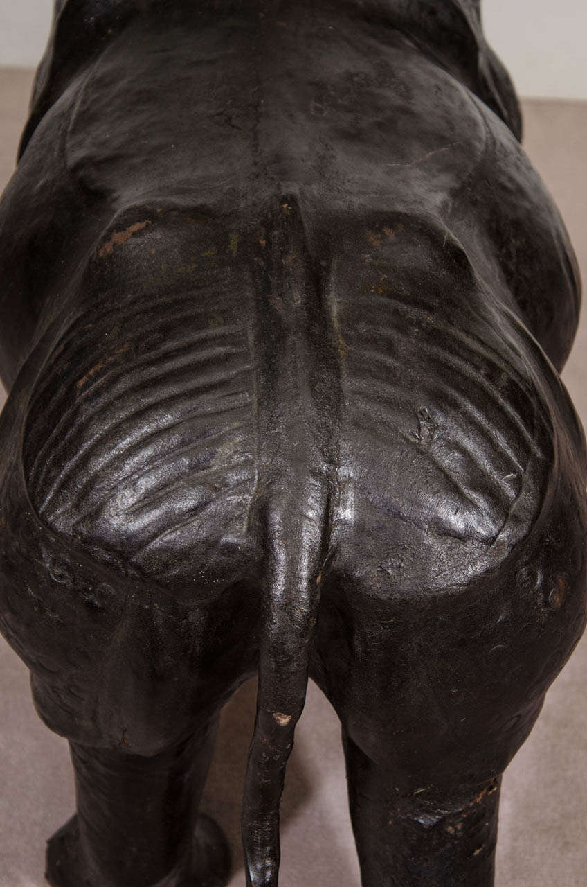 Vintage Black Leather Rhino Sculptural Foot Stool 2