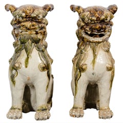 A Pair of Late Edo Period Sculptural Japanese Porcelain Foo Dogs