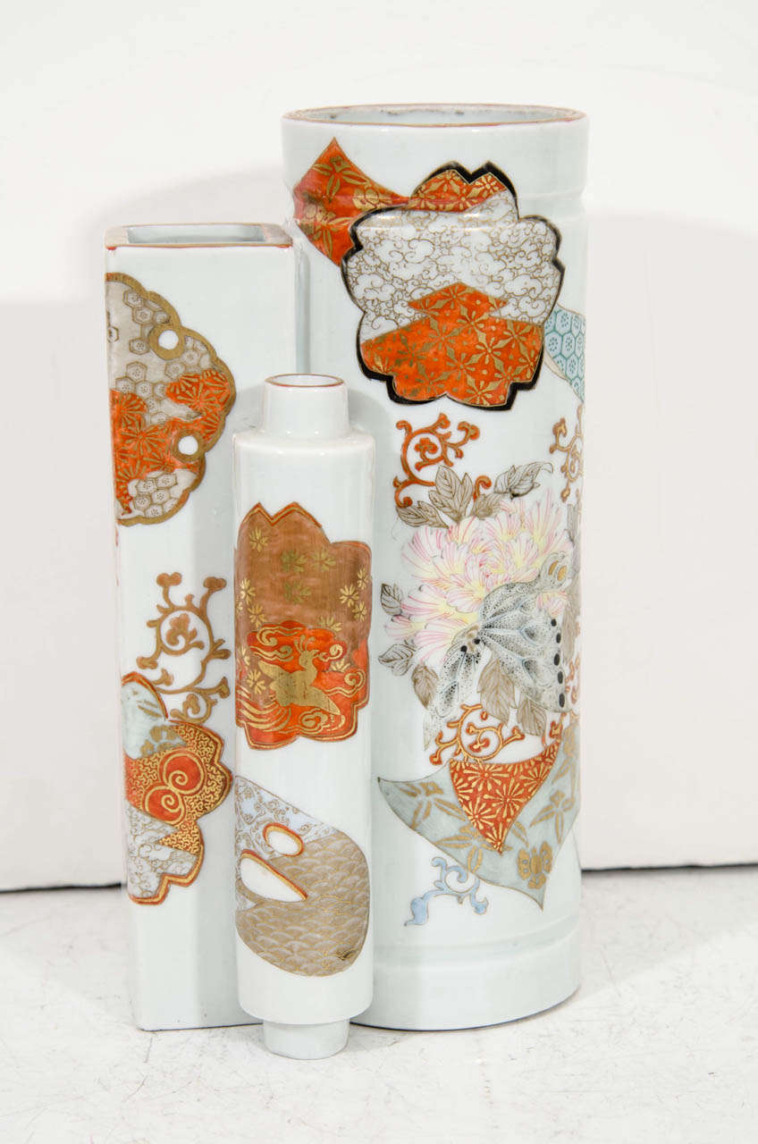 Japanese Porcelain Satsuma Three Ways Vase In Good Condition In New York, NY