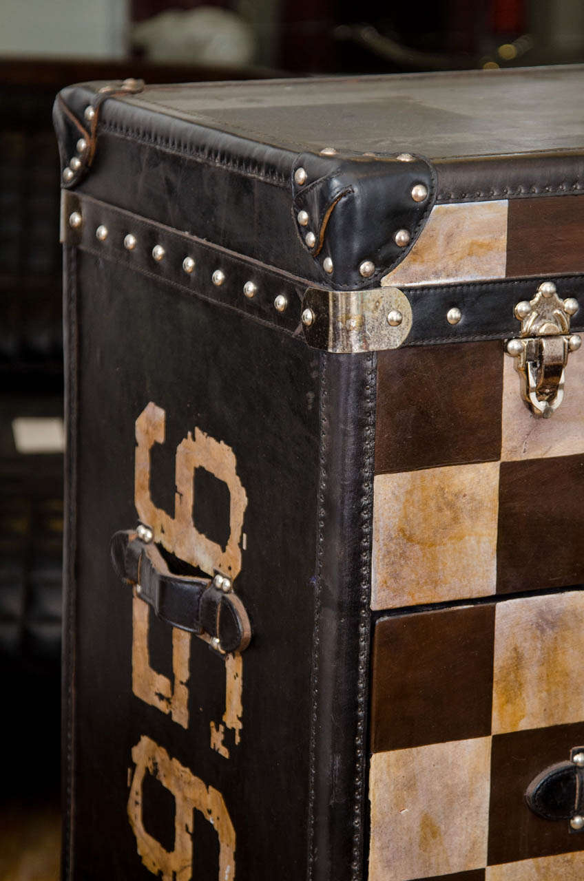 British A Vintage Checkered Trunk Form Chest by Andrew Martin