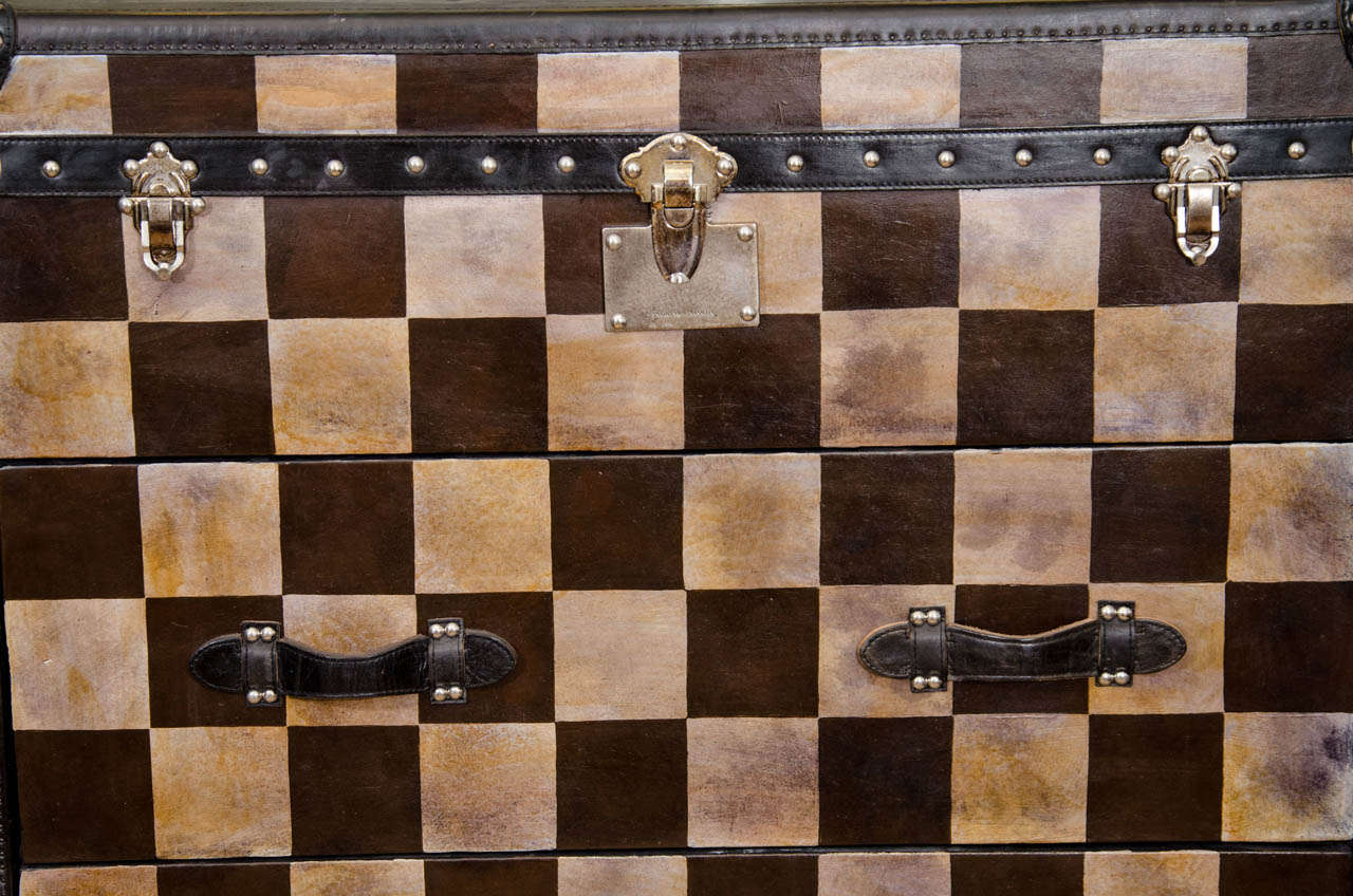 A Vintage Checkered Trunk Form Chest by Andrew Martin In Good Condition In Astoria, NY