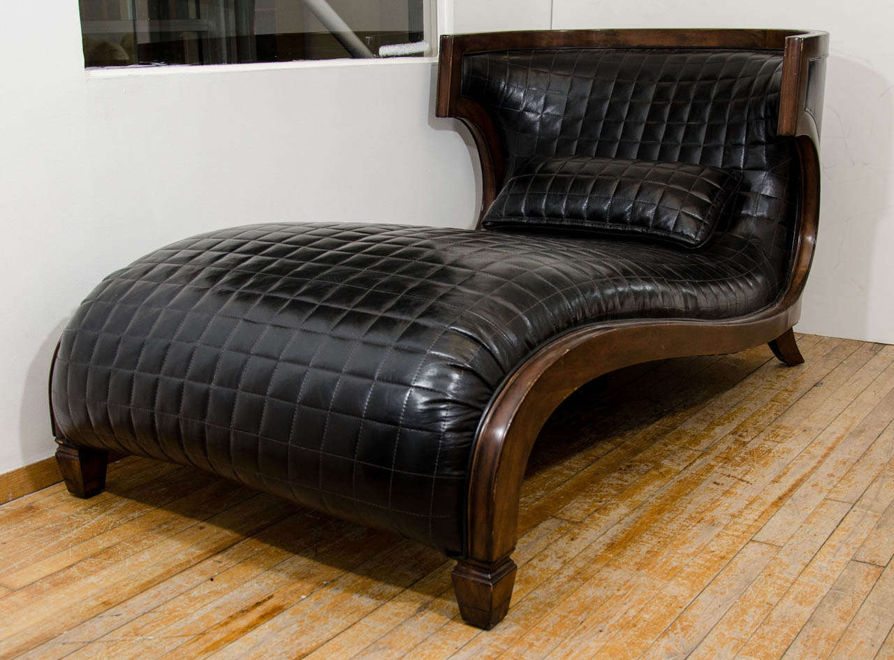 A Vintage Curvaceous Black Leather Wide, Black Leather Chaise Longue