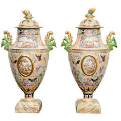 A Pair of Jiaqing Period Chinese Export Neoclassical Porcelain Urns