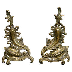 A Pair of French Art Nouveau Brass Andirons