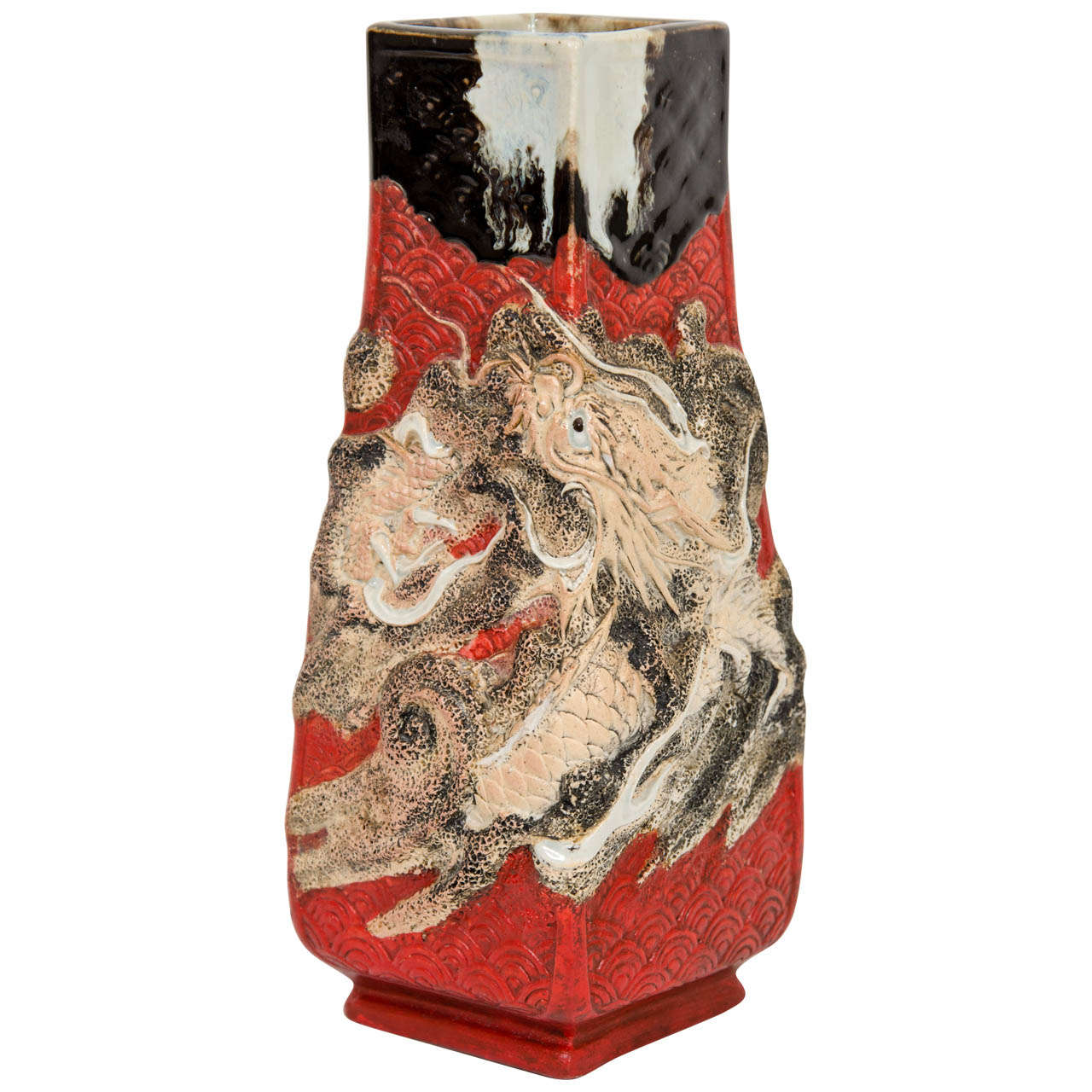 A Vintage Ceramic Japanese Vase with Raised Dragon