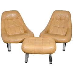 A Mid Century Pair of Percival Lafer Lounge Chairs w/Ottoman