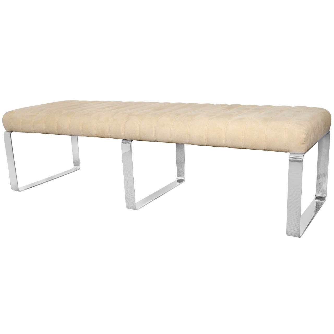 A Mid Century Chrome and Textile Bench In the Style of Milo Baughman