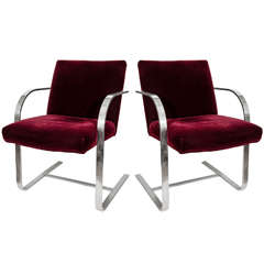 Four Mid Century Milo Baughman Style Armchairs in Chrome and Velvet
