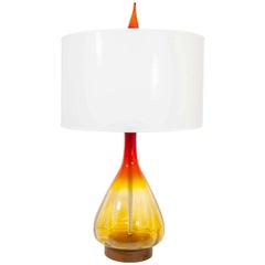 Vintage A Mid Century Large Orange and Amber Blenko Lamp
