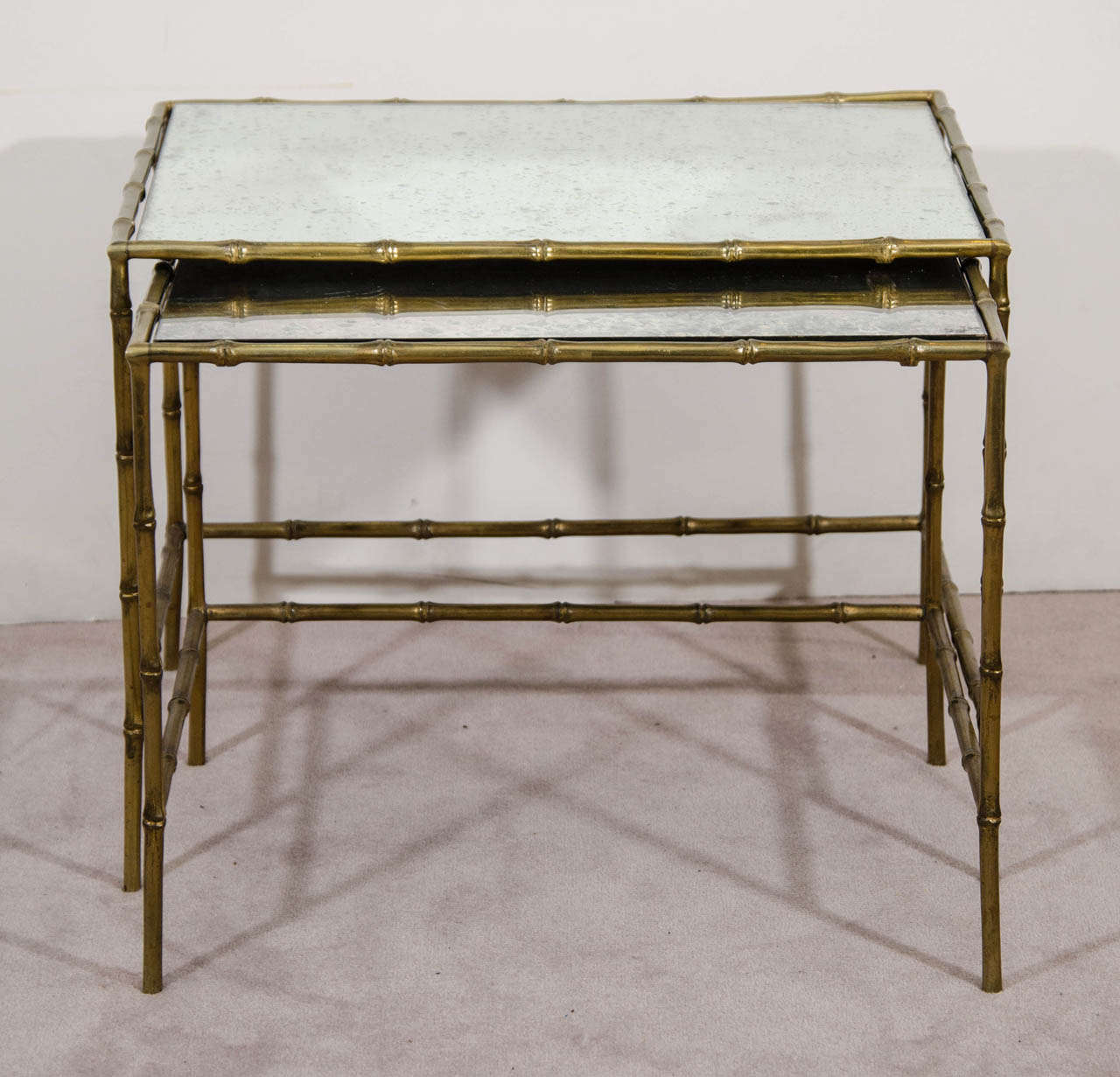 Midcentury Brass Glass Nesting Side or End Tables after Designer Maison