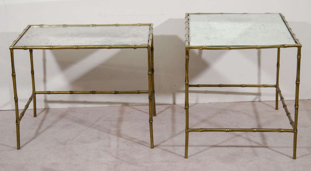 Pair Brass Glass Nesting, Side or End Tables after Designer Maison