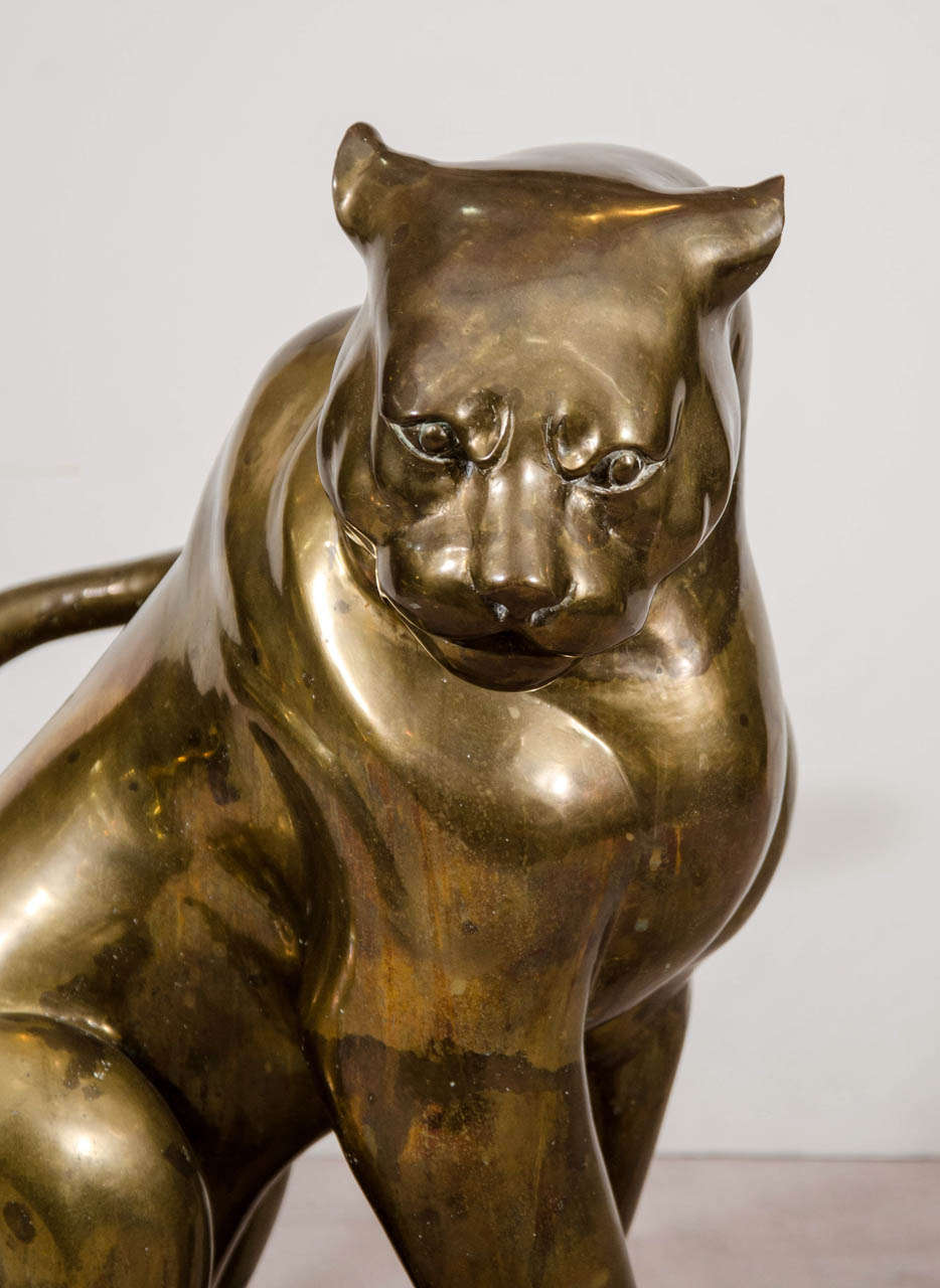 A Mid Century Brass Sculpture of a Panther For Sale at 1stDibs