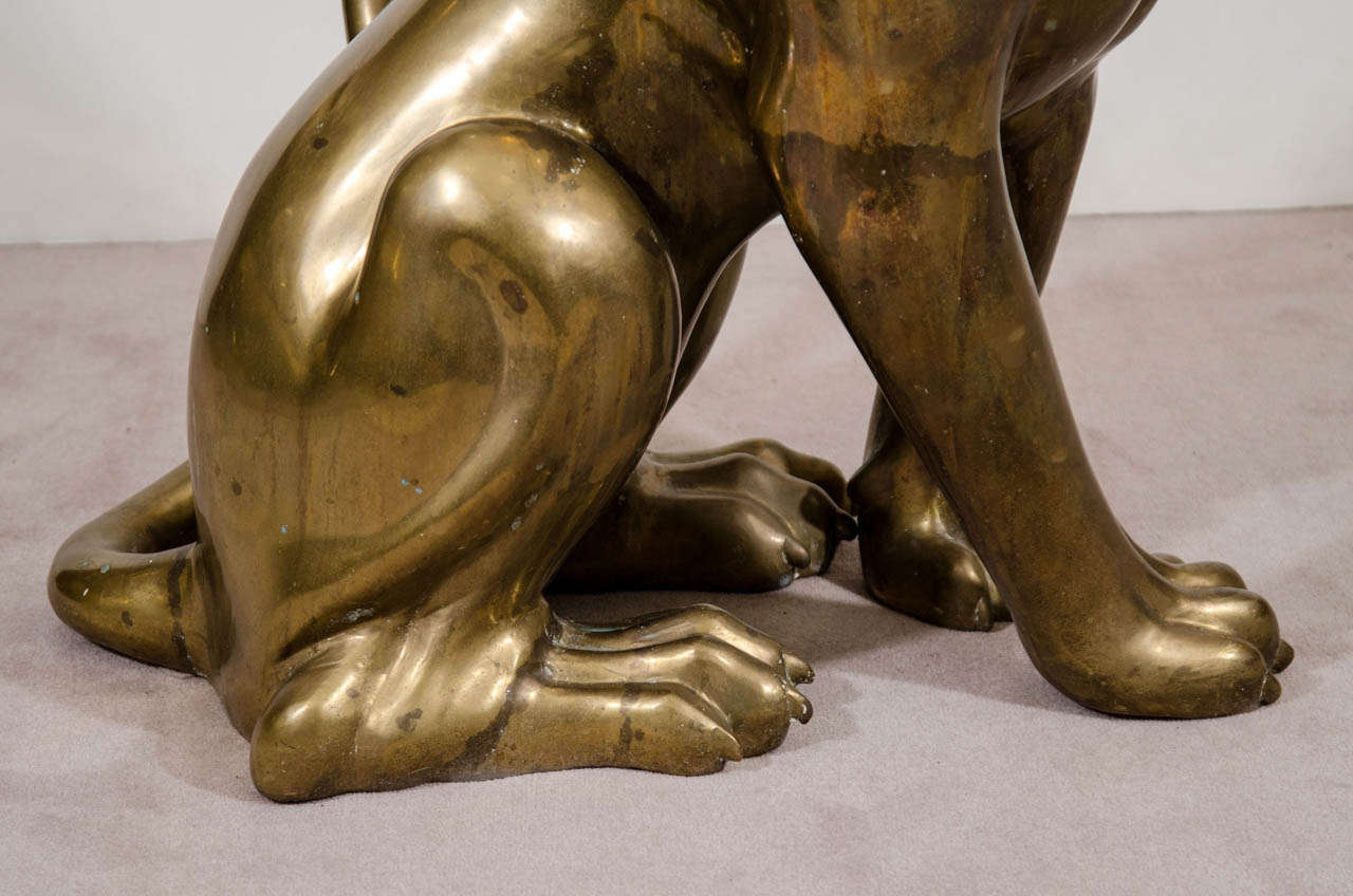 A Mid Century Brass Sculpture of a Panther For Sale at 1stDibs