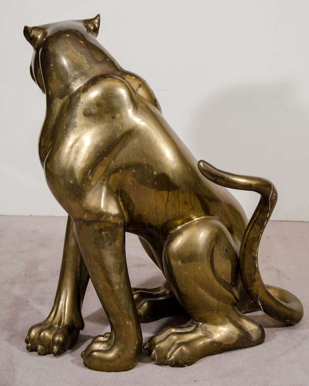 A Mid Century Brass Sculpture of a Panther For Sale at 1stDibs