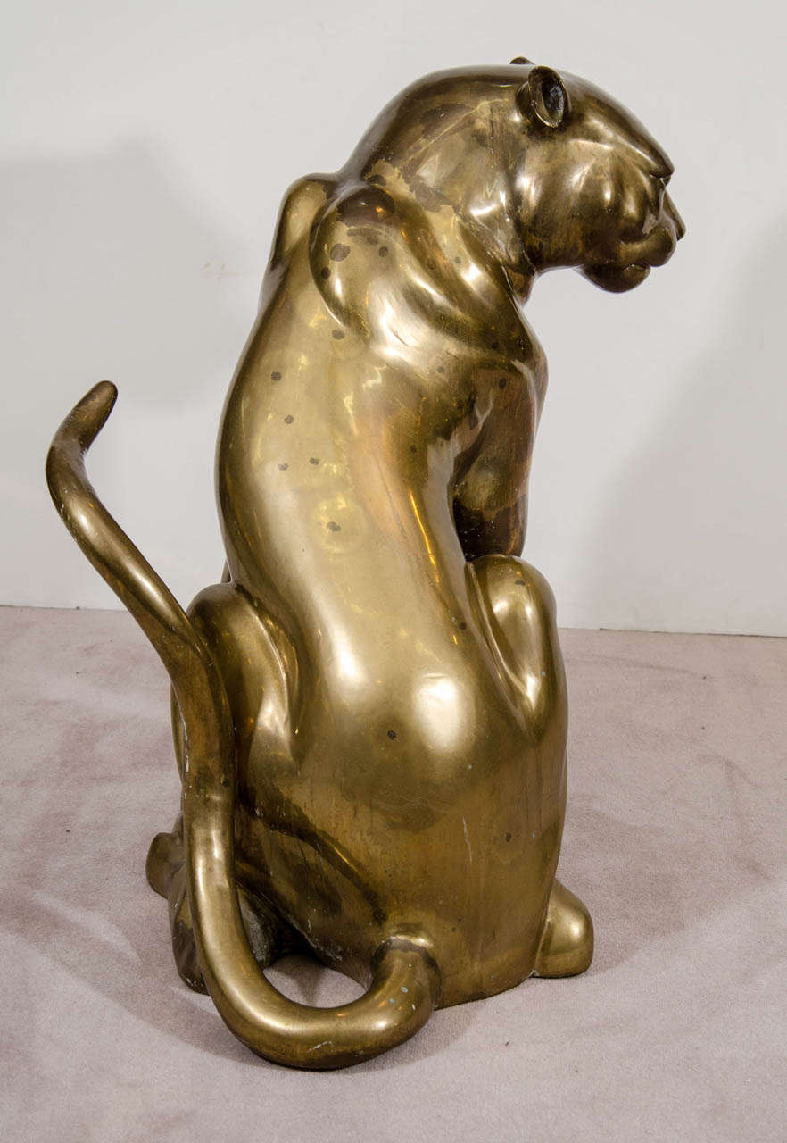 A Mid Century Brass Sculpture of a Panther For Sale at 1stDibs