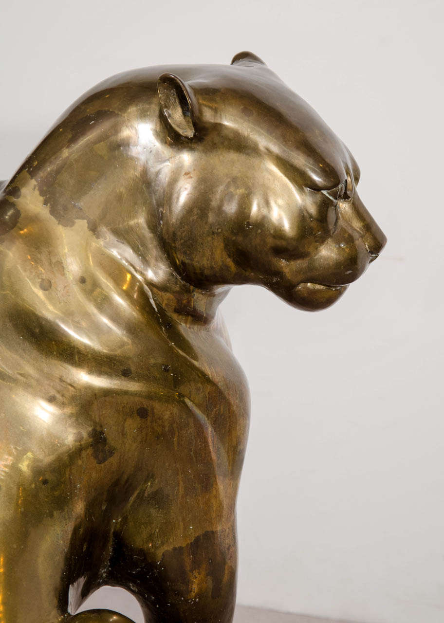 A Mid Century Brass Sculpture of a Panther For Sale at 1stDibs