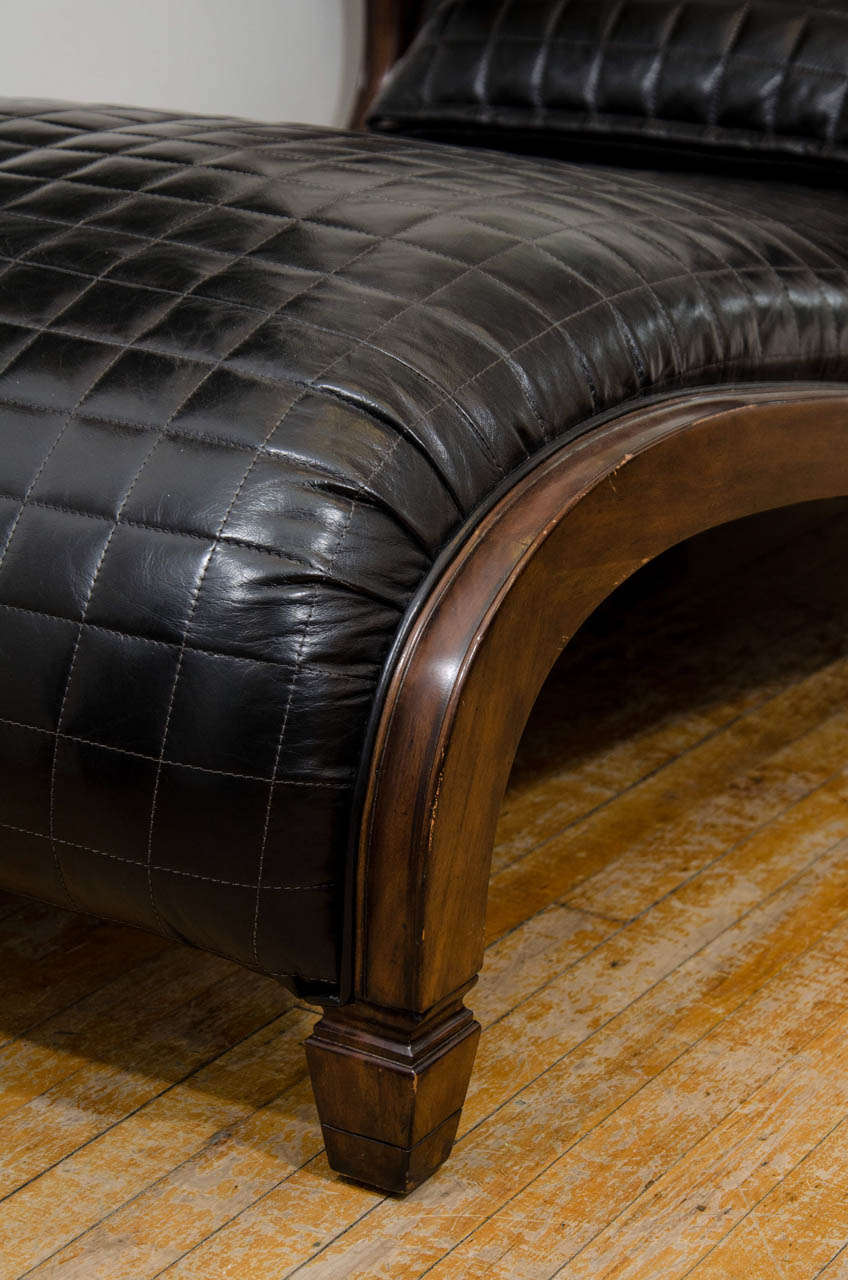 A Vintage Curvaceous Black Leather Wide Chaise Longue at 1stDibs