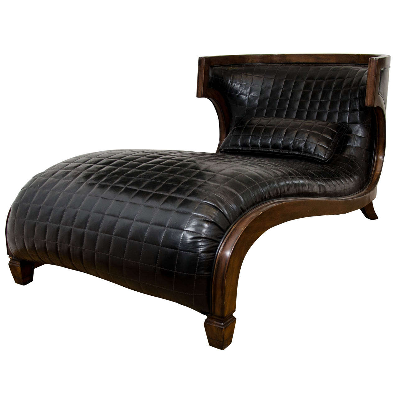 A Vintage Curvaceous Black Leather Wide Chaise Longue at 1stDibs