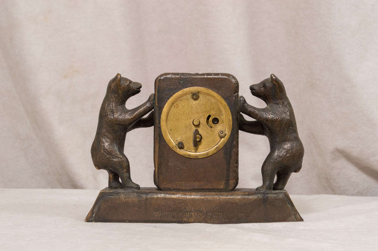 American Amusing Figural Advertising Bronze Clock with Bears, ca 1920's