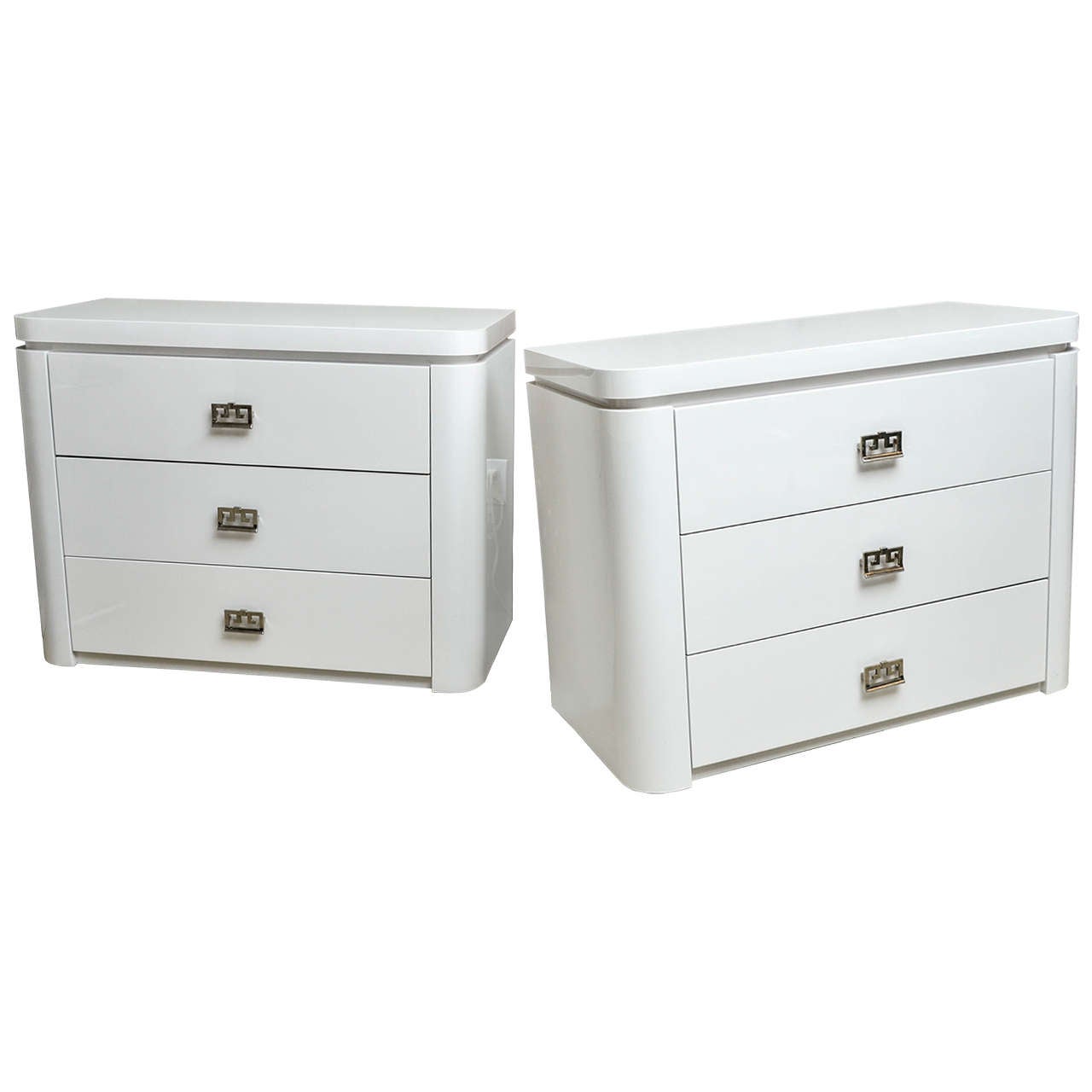 Pair of Vintage White Lacquer Three-Drawer Commodes