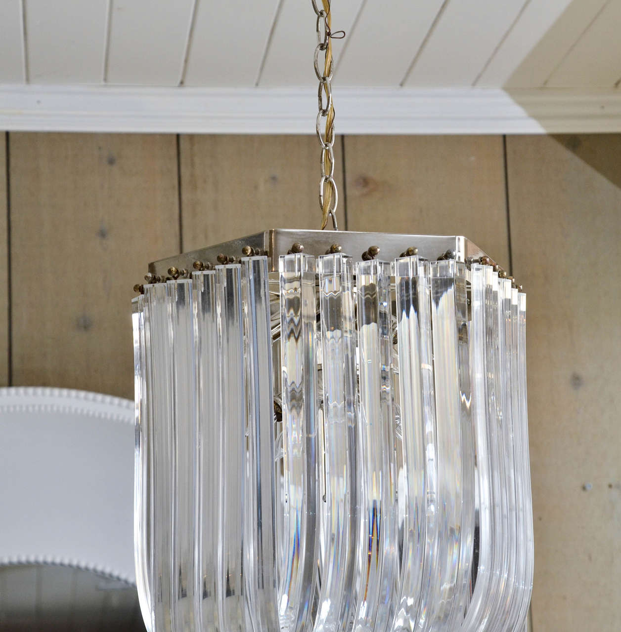Attractive Vintage Clear Lucite Loop Chandelier In Excellent Condition In Water Mill, NY
