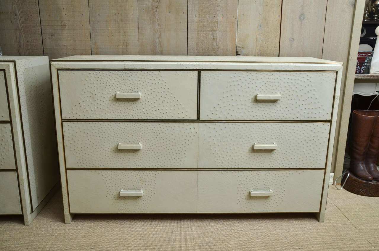 Attractive natural ostrich four-drawer commode.